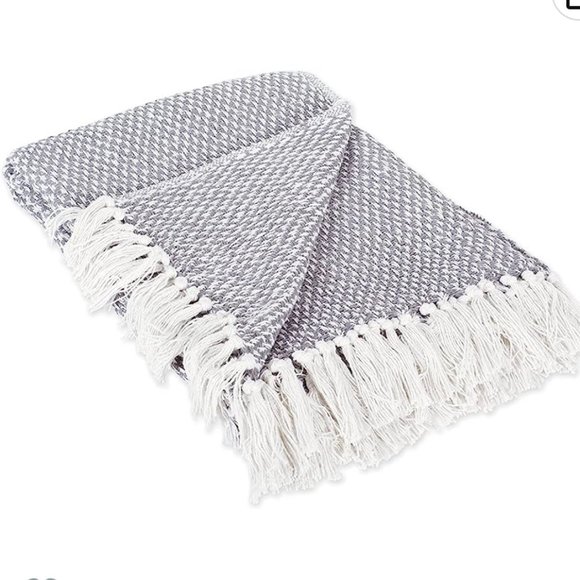 100% cotton Gray Stripe woven blanket with fringe 60"x50" - Picture 1 of 5